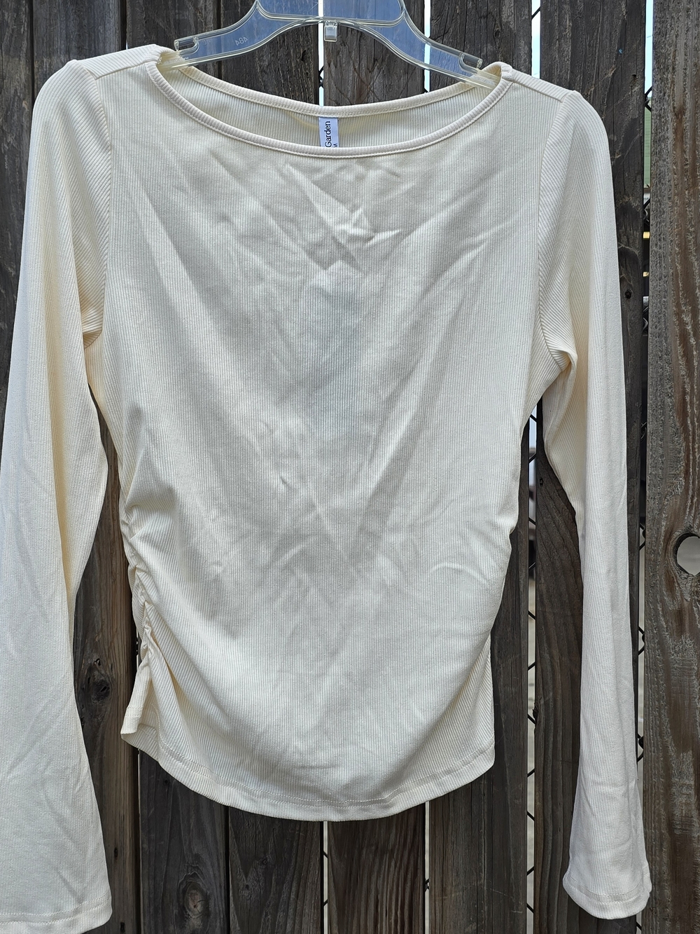 PrettyGarden LongSleeve Top Women's Long-Sleeve Ribbed Side Tie Top Cream Sz M - Picture 3 of 6